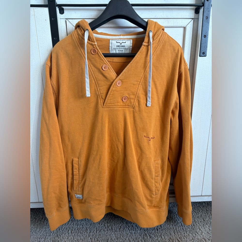 Kimes Ranch Women's Orange/Yellow Hoodie with Buttoned Neckline